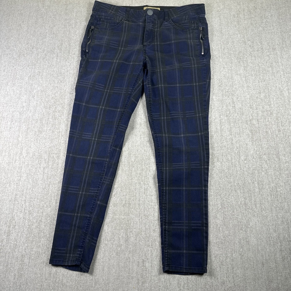 Democracy Women Size 12 Dark Blue Plaid Design 5-Pocket‎ with side zipper